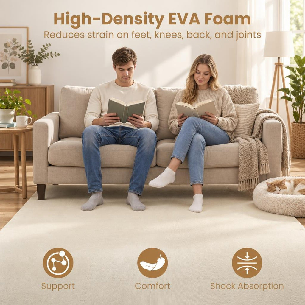 Airfind 18 Pack Interlocking EVA Foam Floor Tiles with Boarders, EVA Foam Frame, 72 Inch x 37 Inch x 0.4 Inch Footprint, Beige