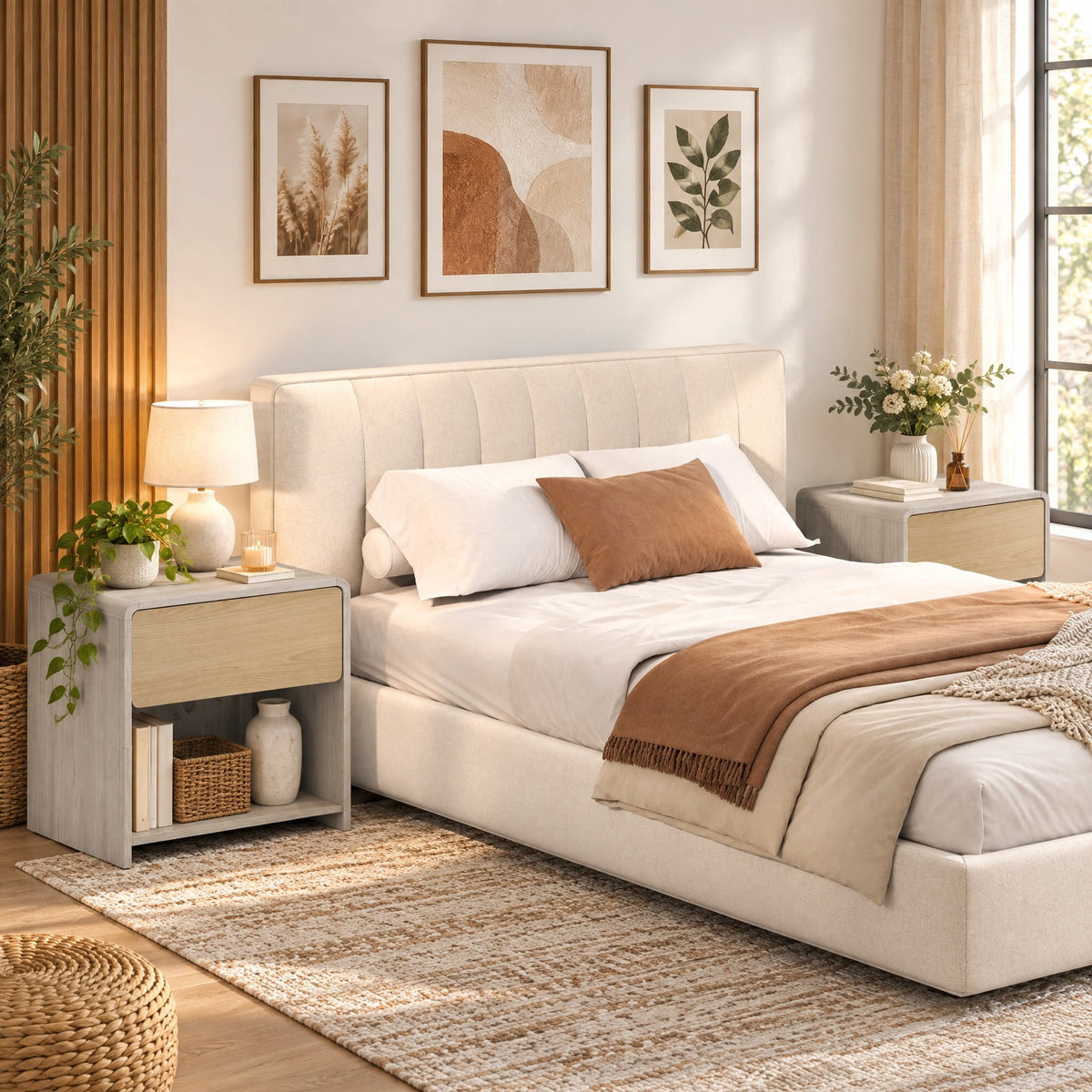 Airfind 2-Tier Modern Style Nightstand with Drawer and Open Shelf, 77 lbs Capacity, Metal Engineered Wood Frame, 24in x 18in x 23in Footprint, Oak