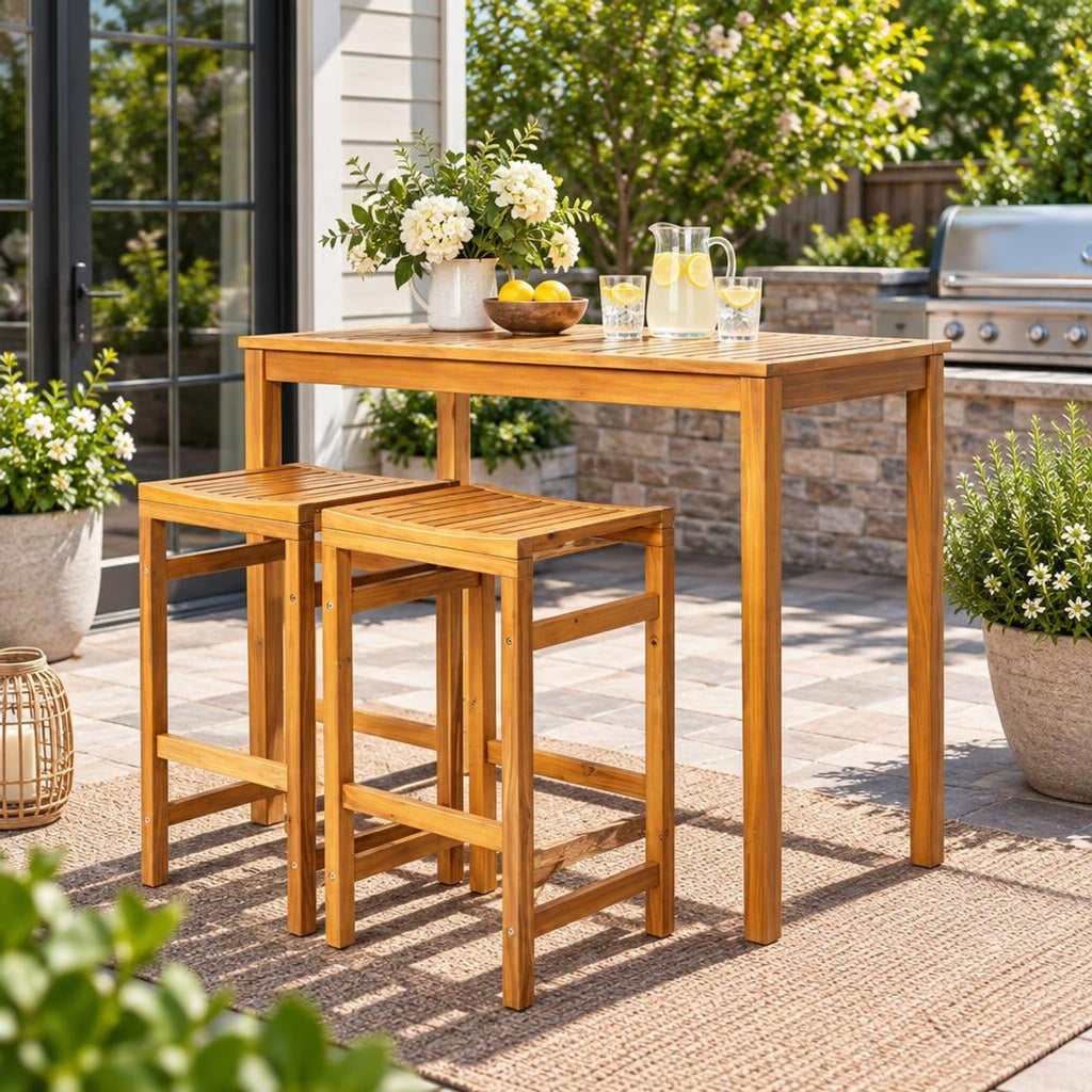 Airfind Rectangular Indoor and Outdoor Bar Height Table for Garden, 45 x 24 x 39.5Weight Footprint, TeakMaterial Acacia WoodOverall