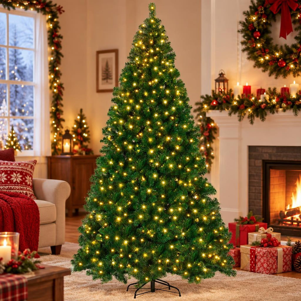 Airfind 9 Feet Pre-Lit PVC Artificial Christmas Tree with 700 LED Lights, PVC Iron Frame, Φ 5.2ft x 9ft H Footprint, Green