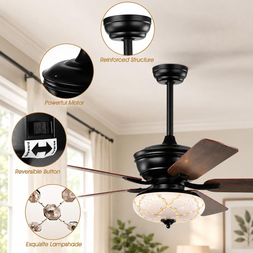 Airfind 52 Inch Ceiling Fan with 3 Wind Speeds and 5 Reversible Blades, Steel PC MDF Frame, Size 52 Inch (dia.) Length of Downrods: 5 Inch/1, Black