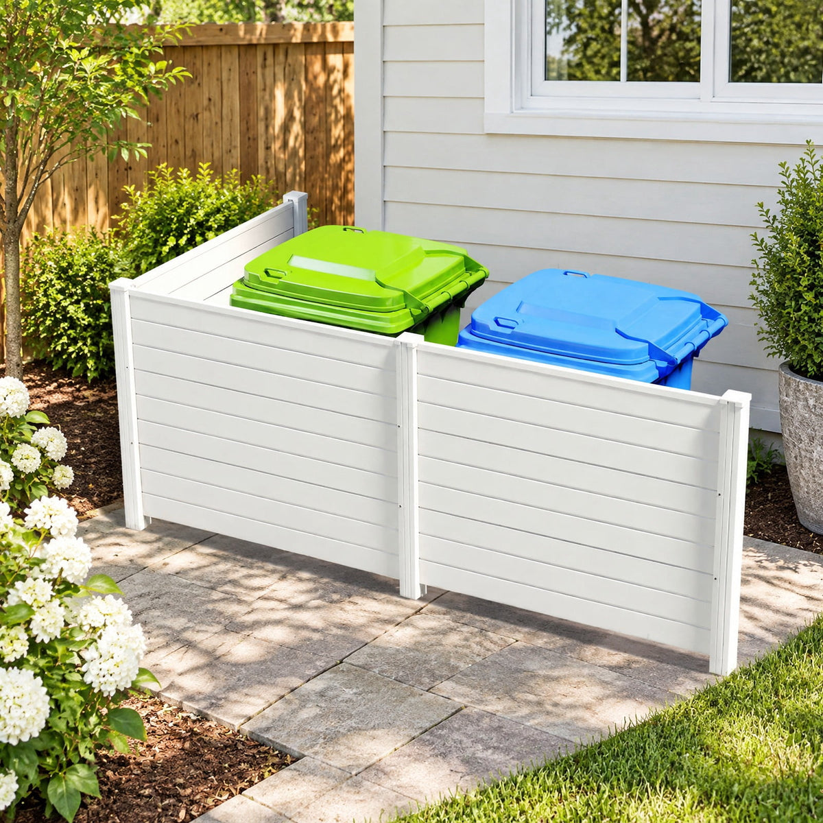 Airfind 48 x 38 Inch Air Conditioner Fence 3 Panels with Metal Ground Stakes for Patio Backyard, PP ABS Galvanized Metal Frame, White