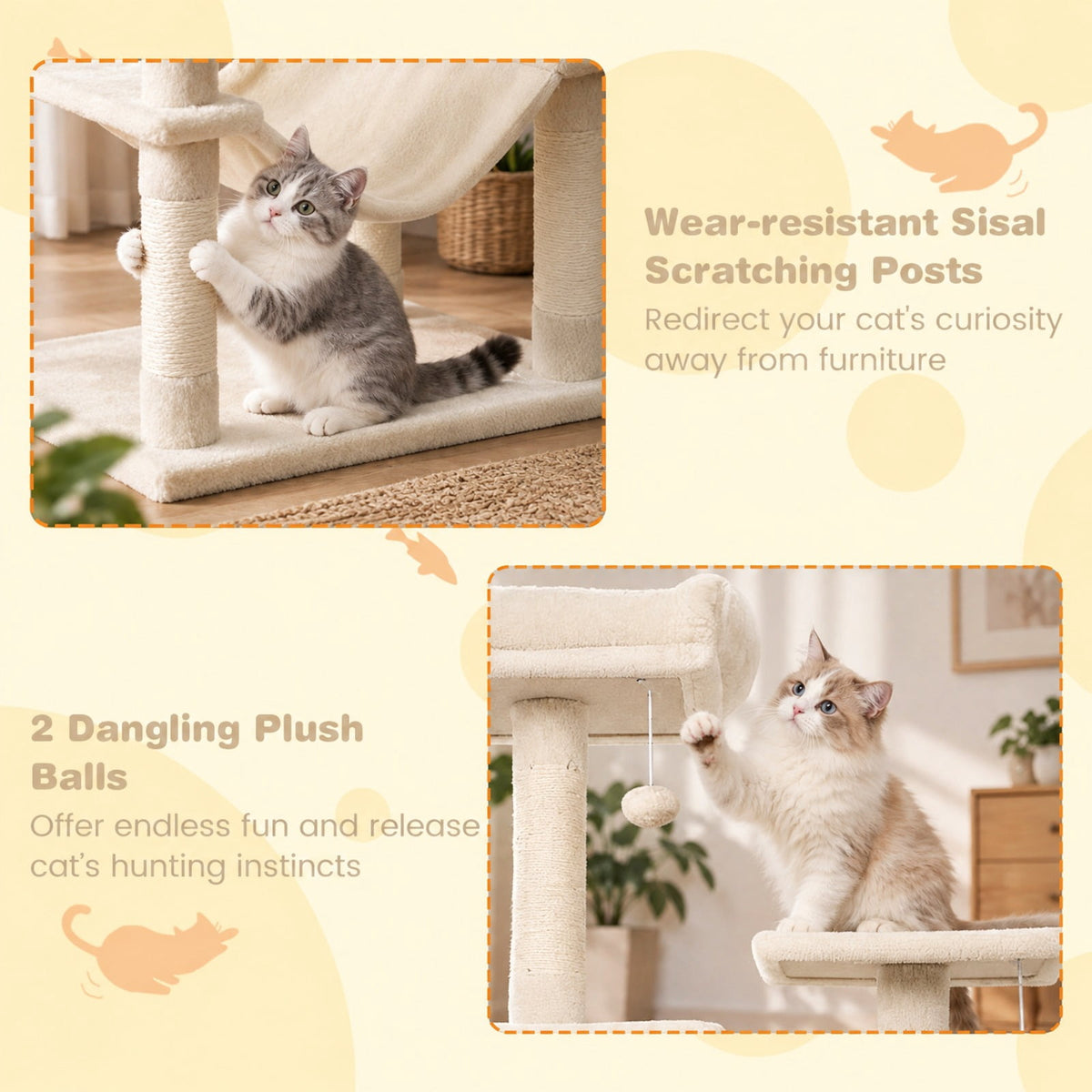 Airfind Multi-level Cat Tree Modern Cat Tower with Upholstered Perch and 2 Cat Condo, 24 x 18.5 Footprint, Beige