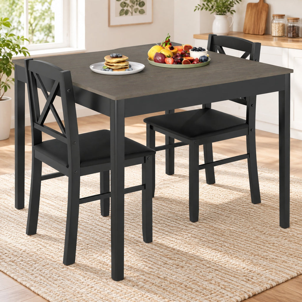 Airfind 3-Piece Dining Table Set Wooden Square Kitchen Table for 2 People, 176 lbs Capacity, MDF Rubber Wood PVC Leather Sponge Plywood Frame, Gray
