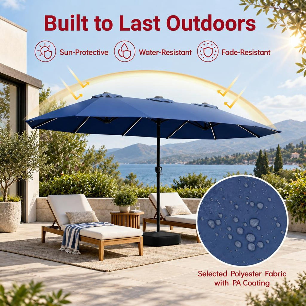 Airfind 15.5FT Extra-Large Patio Umbrella with Base 12 Reinforced Ribs, 180G Polyester Fabric Metal External Frame, Navy