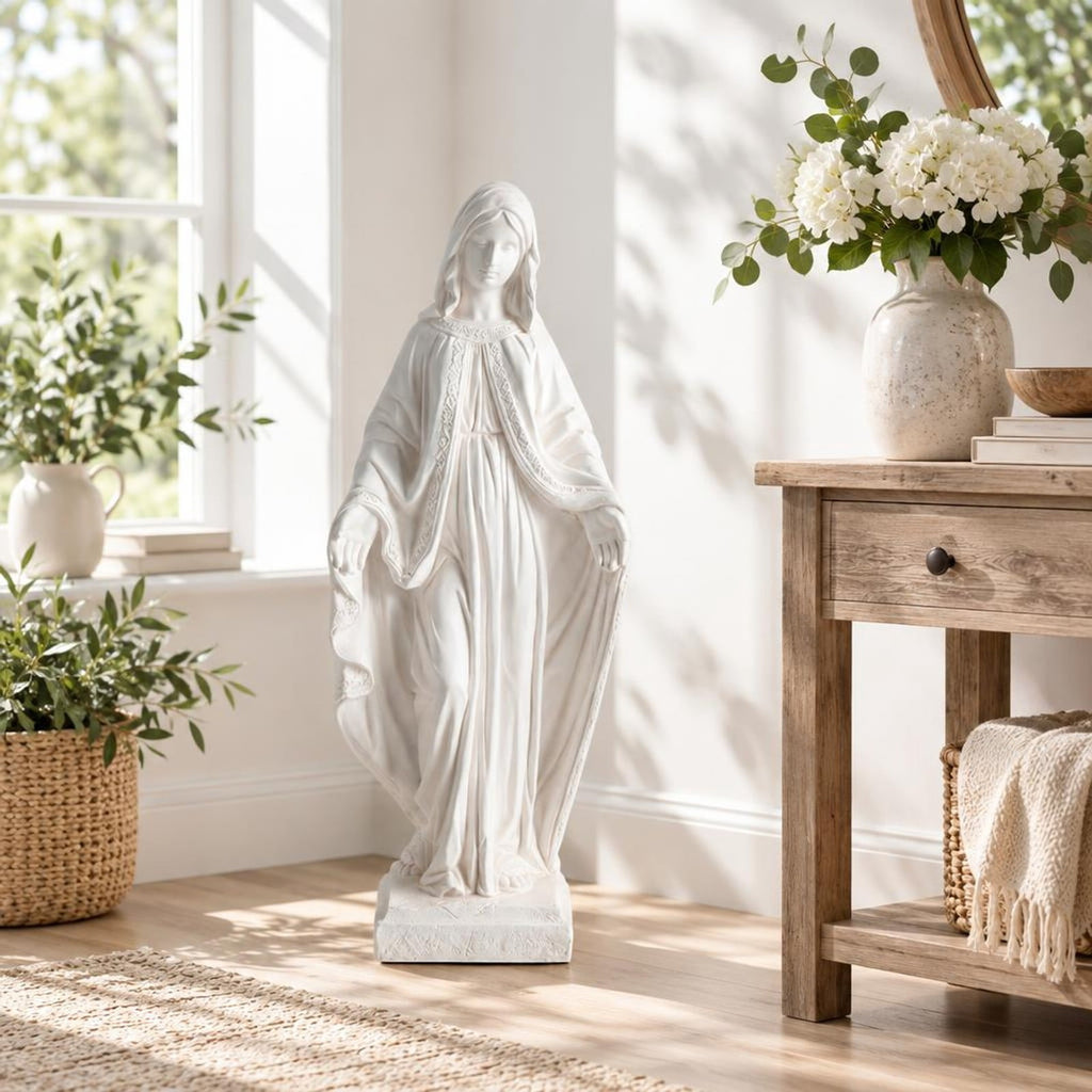Airfind 31.5 Inch Virgin Mary Statue with Aged Finish for Yard Patio, Magnesium Oxide Fiber Filaments Frame, 8.5 x 8.5x 31.5 Footprint, White