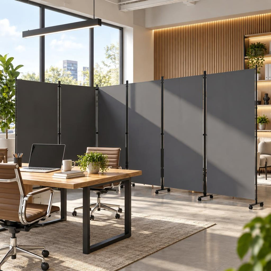 Airfind 6 Panel Folding Privacy Screen Room Divider with Wheels, Polyester Fabric Metal PP Frame, 205 x 12 x 71.5 Footprint, Gray