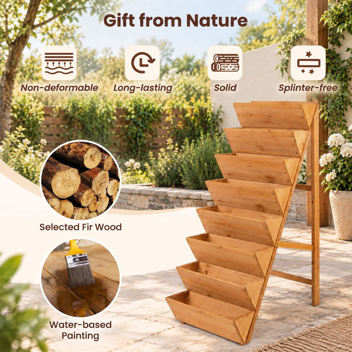 Airfind 8-tier Vertical Raised Garden Bed Wood Elevated Planter Box with Legs, Fir Wood Frame, 40 x 24 x 59 Single Box Interior Footprint, Orange