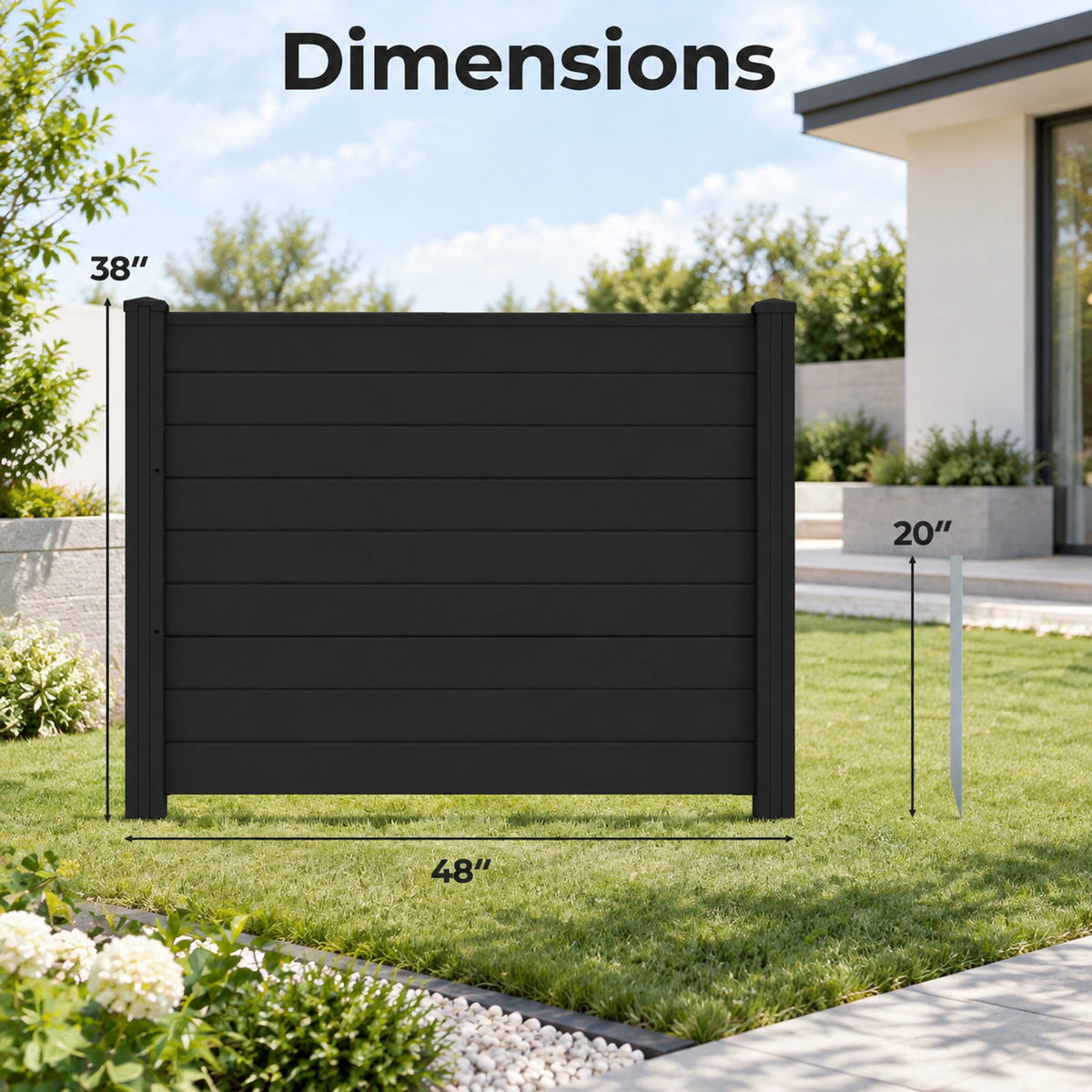 Airfind 48 x 38 Inch Air Conditioner Fence 3 Panels with Metal Ground Stakes for Patio Backyard, PP ABS Galvanized Metal Frame, Black