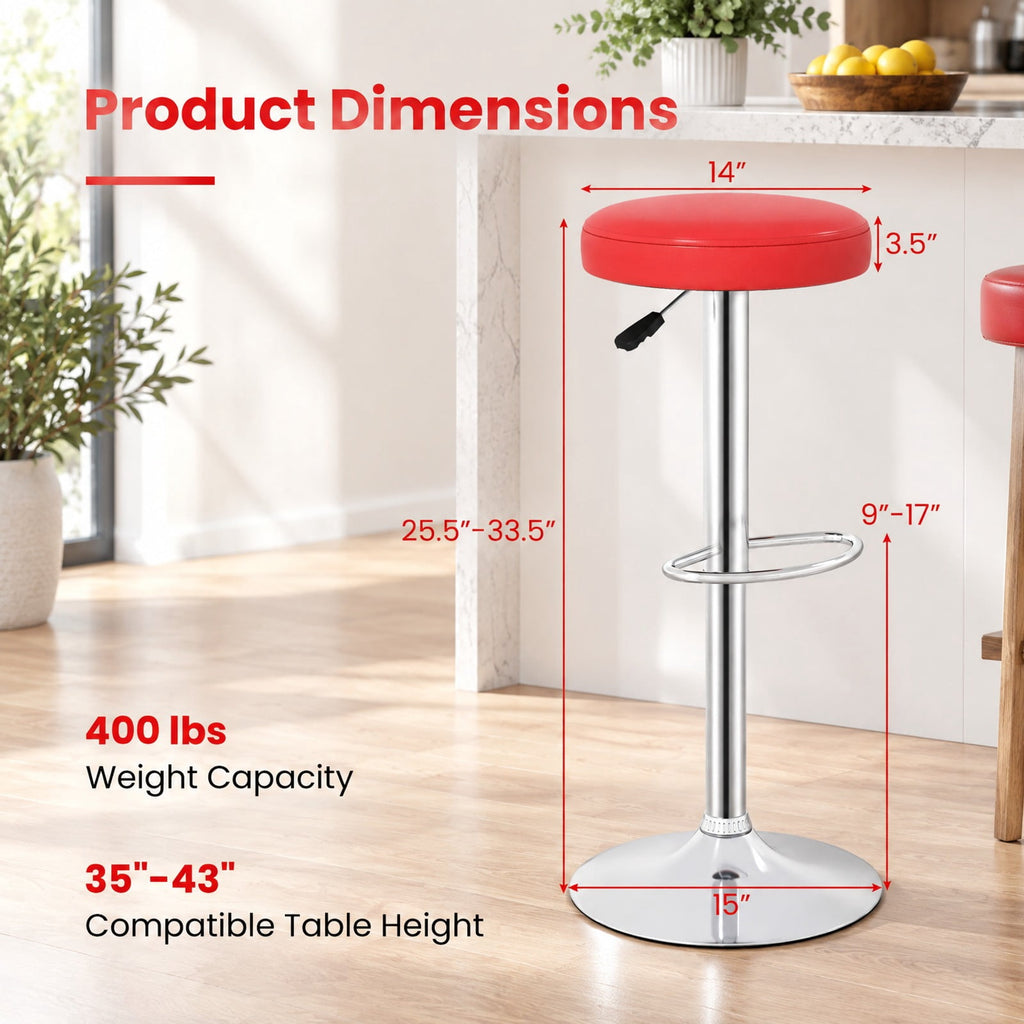 Airfind Set of 2 Height-adjustable Swivel Bar Stool with 360° Swivel bar stool, Stool 400 lbs Capacity, 15 x 15 x 25.5-33.5 Footprint, Red
