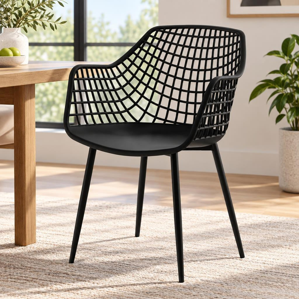 Airfind Set of 4 Heavy Duty Modern Dining Chair featuring Airy Hollow Backrest, 265 lbs Capacity, PVC Frame, 22.5 Inch x 21 Inch x 34 Inch Footprint, Black