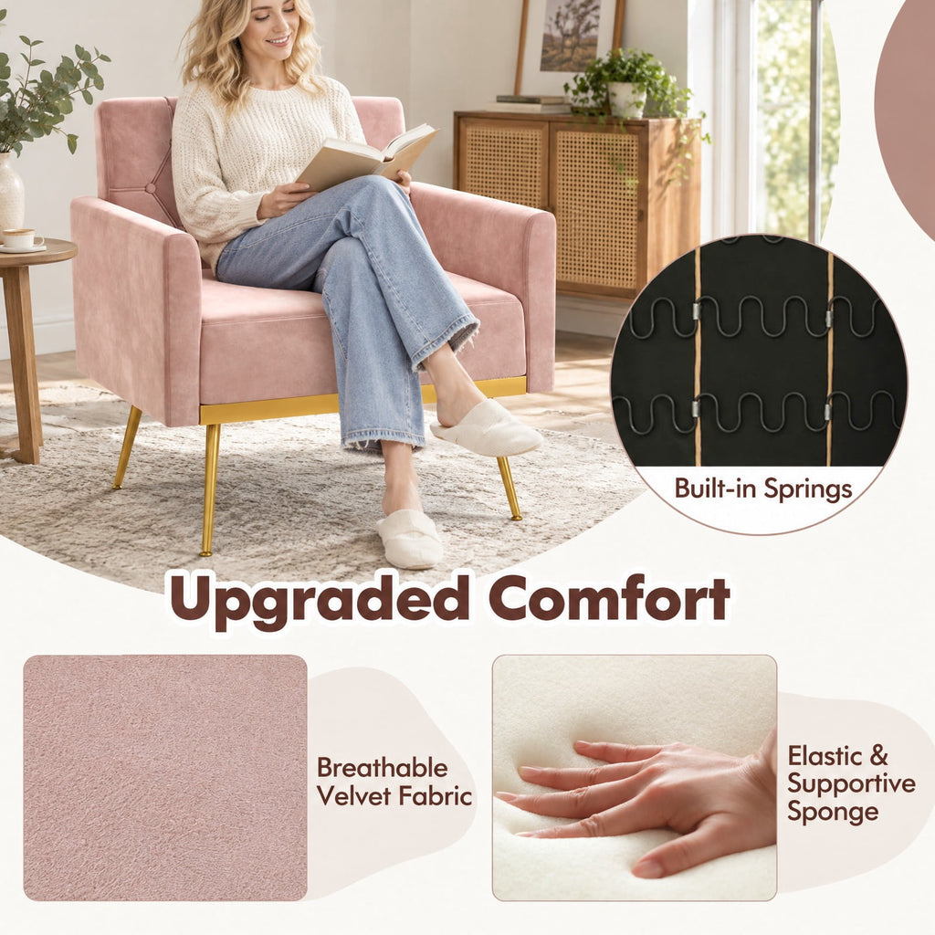 Airfind Modern Velvet Accent Chair with Button Tufted Back Golden Metal Legs and Adjustable Foot Pads, 350 lbs Capacity, Velvet Sponge Metal Frame