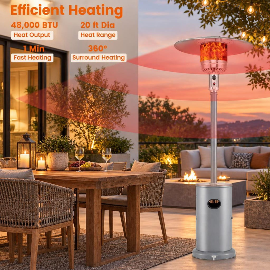 Airfind 50000 BTU Propane Patio Heater with Round Table Design, Aluminum 304 Stainless Steel Metal Frame, 32 x 87 Footprint, Gray