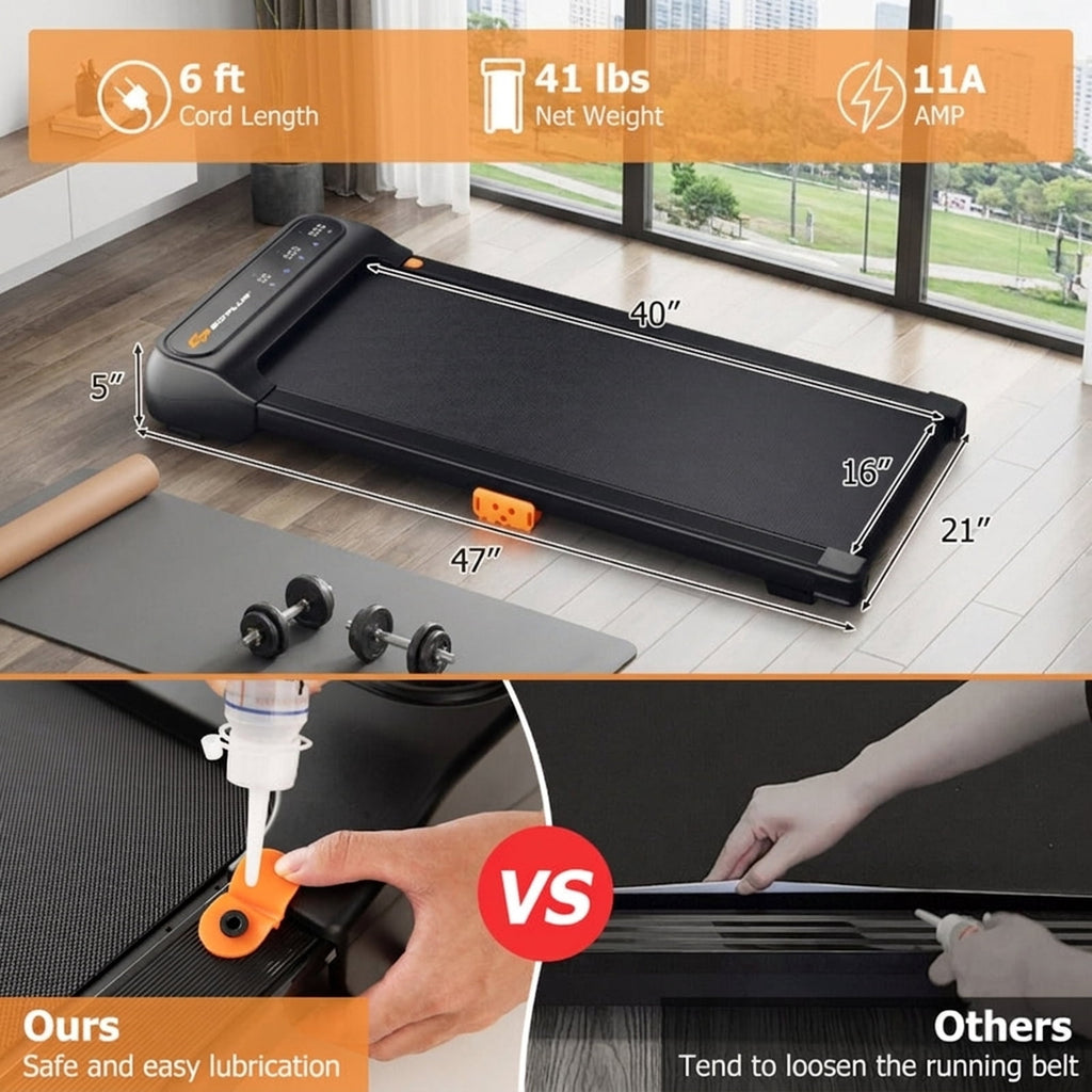 Airfind Under Desk Walking Pad Treadmill for home and office with watch-like remote control plus 7-layer belt and 14 shock absorbers for small spaces, Black