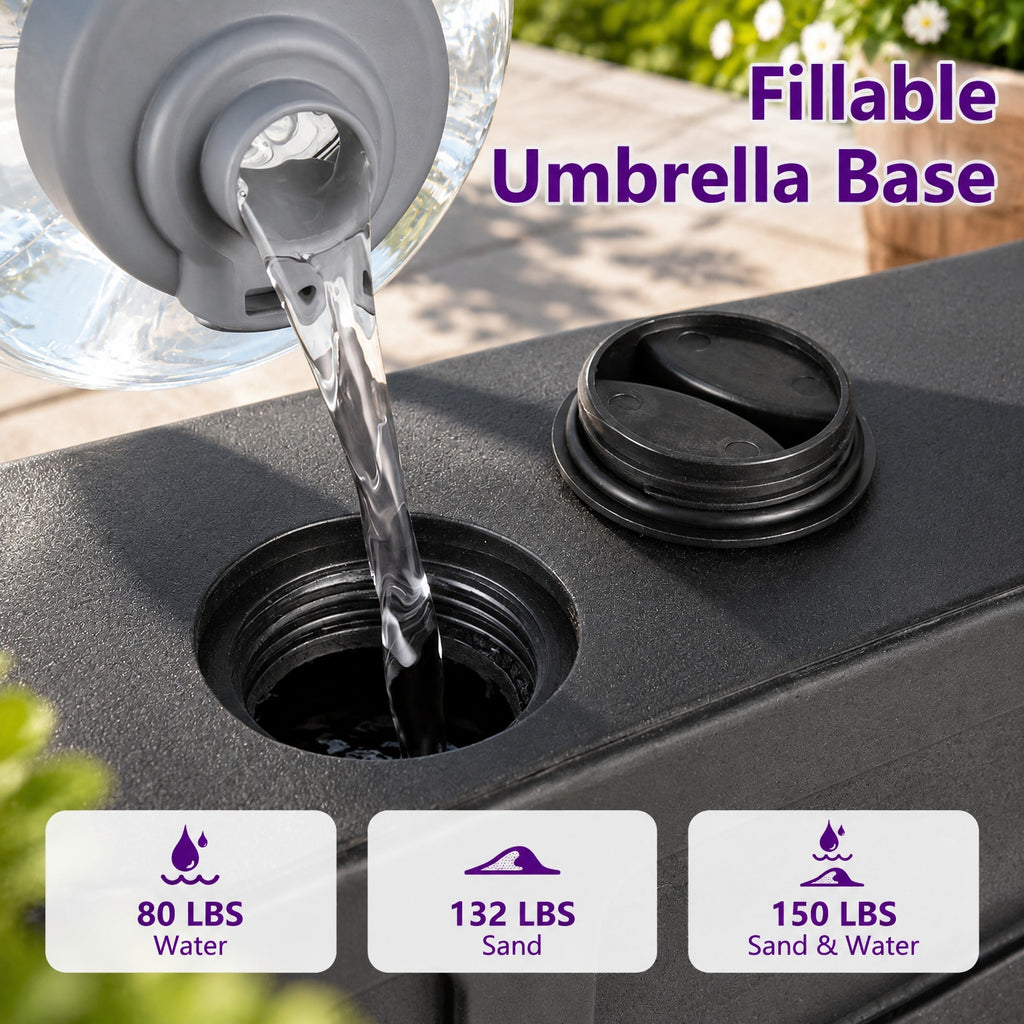 Airfind Outdoor Fillable Umbrella Base with Wheels Water Sand Weighted Umbrella Stand, PP Metal PVC Frame, 21.5 Inch x 21.5 Inch x 16 Inch Footprint, Black