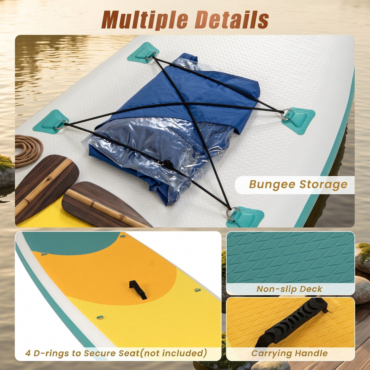 Airfind 11 Foot Inflatable Stand Up Paddle Board with Retractable Paddle Backpack and Ankle Leash for Adults, White and Yellow