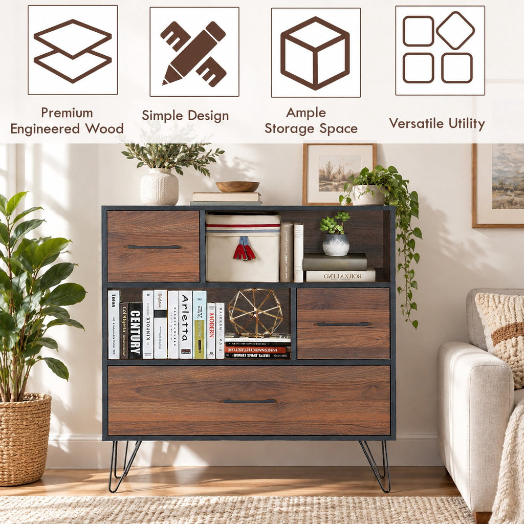 Airfind 3-Tier Wood Storage Cabinet with Drawers and 4 Metal Legs, 11 lbs Capacity, Engineered wood Metal Frame, Wood