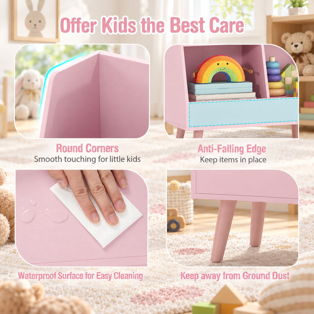 Airfind 5-Cube Kids Bookshelf and Toy Organizer with Anti-Tipping Kits, 68 lbs Capacity, MDF Solid Wood Frame, Pink