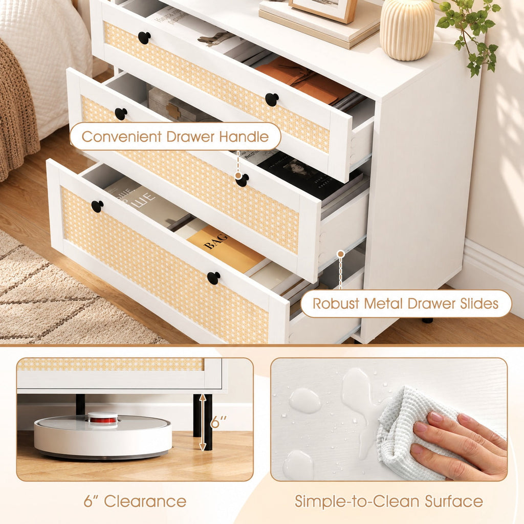 Airfind 3-Drawer Rattan Nightstand Boho Chest of Drawers for Bedroom, 66 lbs Capacity, Engineered Wood MDF Metal Frame, 29.5 x 14 x 31 Footprint