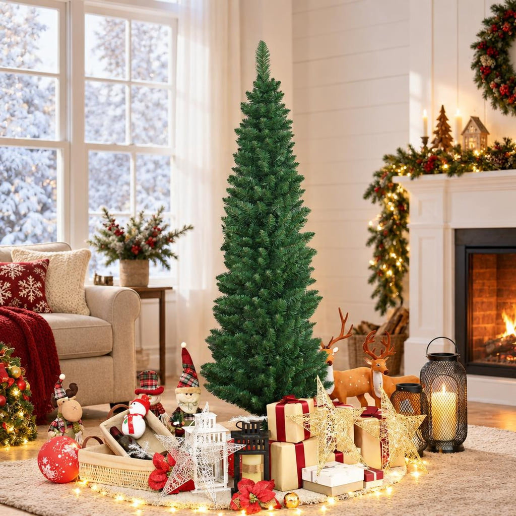 Airfind PVC Artificial Slim Pencil Christmas Tree-5 Feet, PVC iron 5 Ft: Frame, 2ft x 5ft Footprint, Green