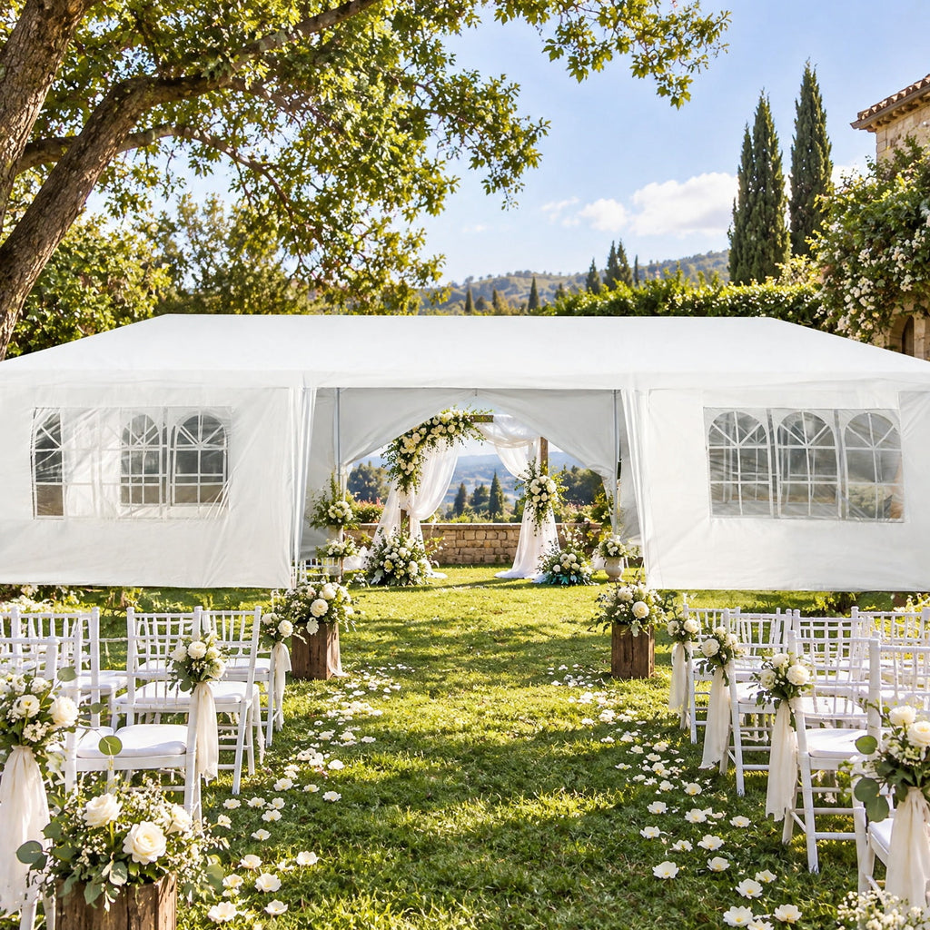 Airfind 10 x 30 Feet Outdoor Canopy Tent with 6 Removable Sidewalls and 2 Doorways, 10 x 30 x 8.5 Footprint, White