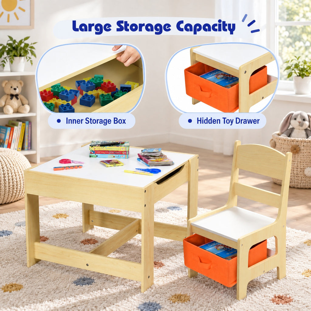 Airfind Kids Table Chairs Set With Storage Boxes Blackboard Whiteboard Drawing, P2 MDF Applicable age 3-7 Years Frame, 24.5 Inch x 24.5 Inch x 19 Inch Footprint