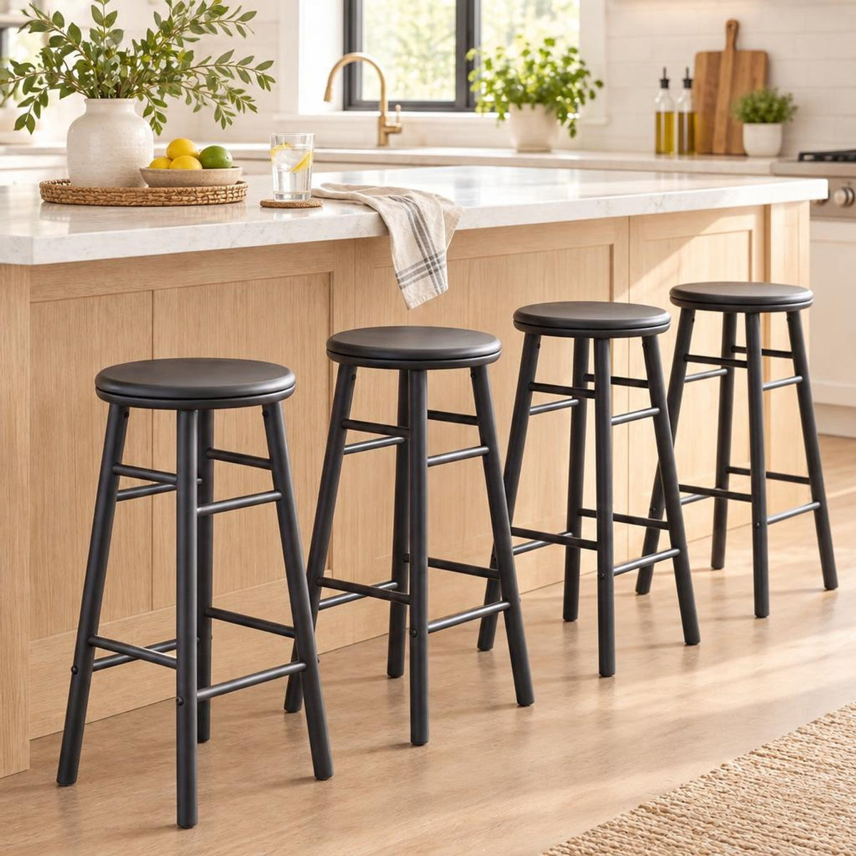 Airfind 29in Swivel Bar Stools Set of 2 with Footrests and Crossbars, 330 lbs Capacity, Rubber Wood Frame, 13in x 13in x 29in Footprint, Gray