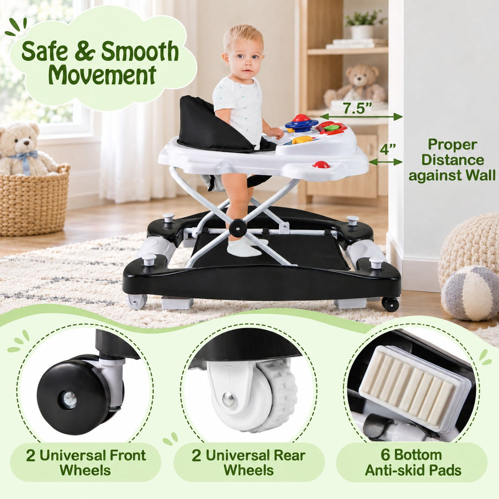 Airfind 6-in-1 Foldable Youth Walker featuring Adjustable Height, 26.5 lbs Capacity, PP Frame, for 6-14 Months, 28 Inch x 24 Inch x 19.5 Inch, Black