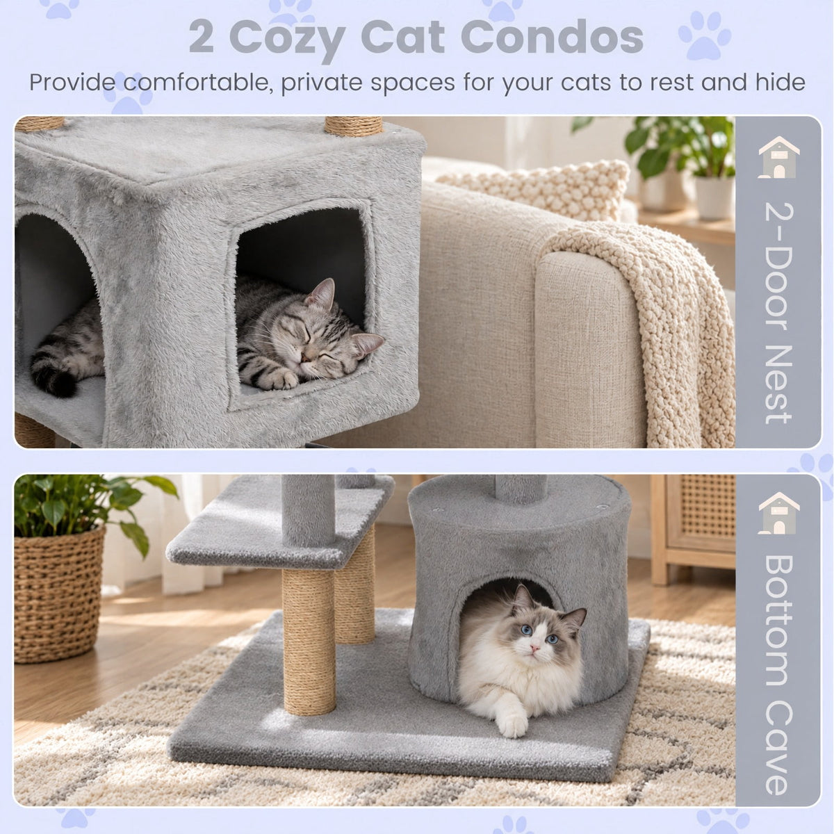 Airfind 64 Inch Tall Cat Tree with 2 Large Condos and Jute Scratching Posts for Indoor Adult Cats, 33 lbs Capacity, Light Grey