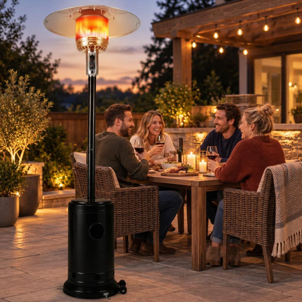 Airfind 50 000 BTU Patio Propane Gas Heater with Stainless Steel Burner, Stainless Steel Metal Aluminum Frame, 32.5in x 86in Footprint, Black