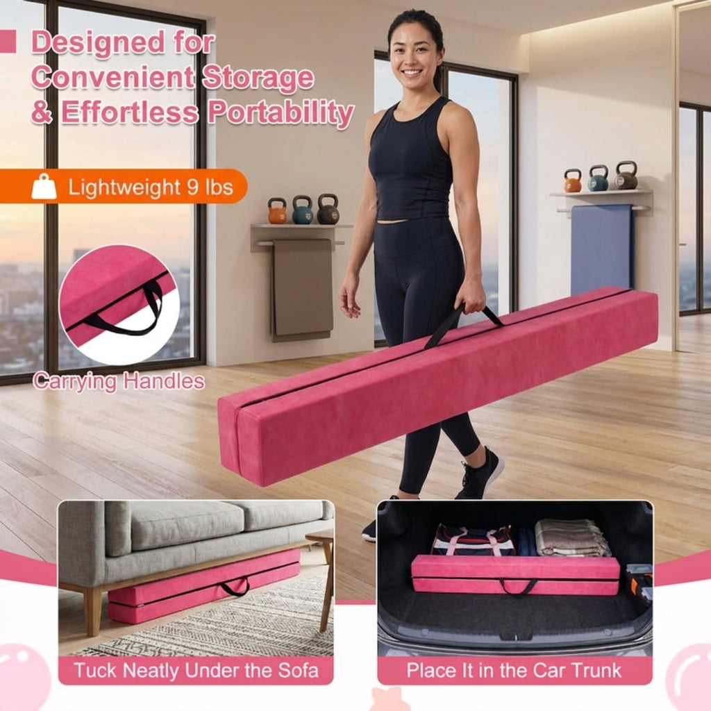 Airfind 7 Feet Folding Portable Floor Balance Beam with Suede Cover and Anti Slip Base for Kids Gymnastics Training at Home, Pink