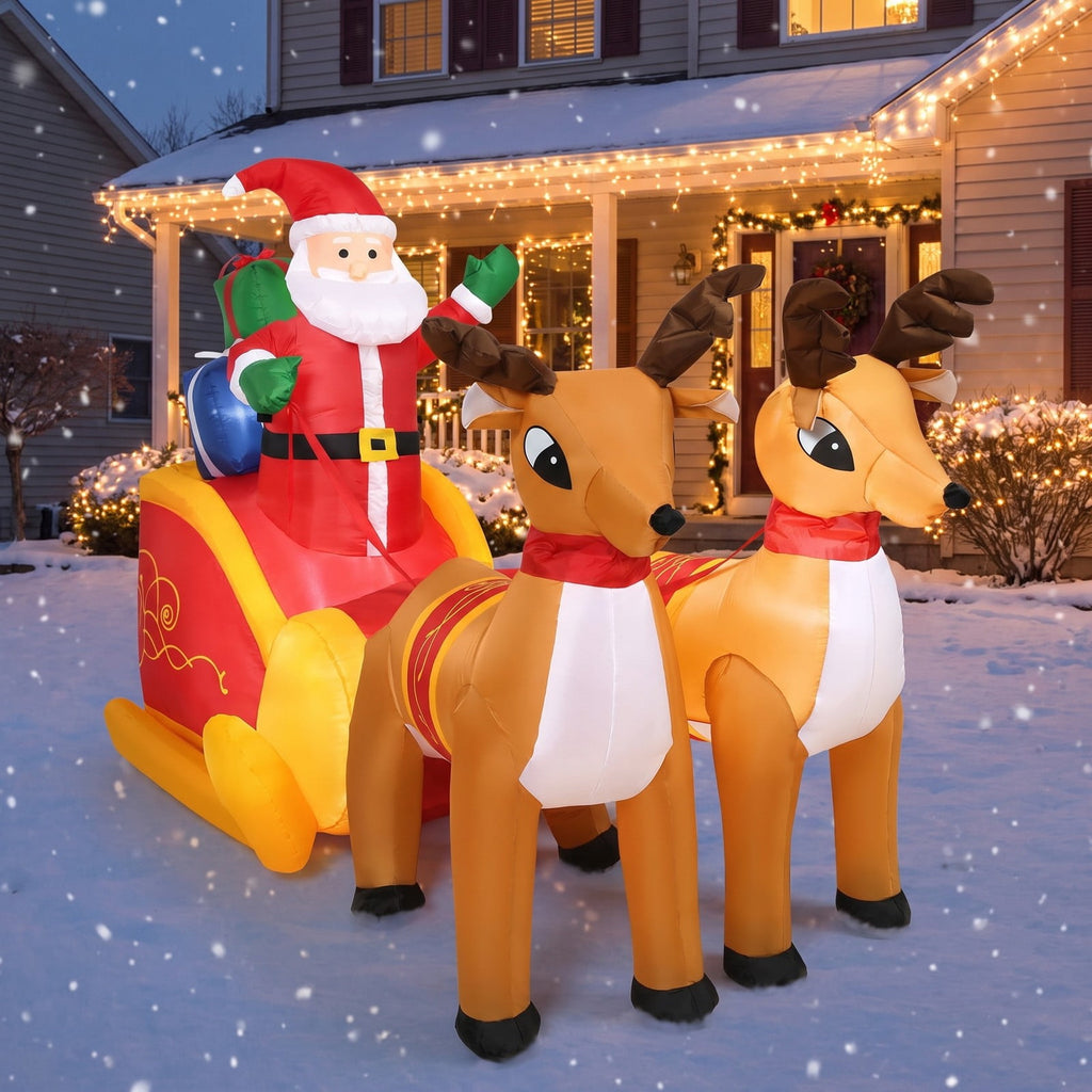 Airfind 7.5 Feet Waterproof Outdoor Inflatable Santa with Double Deer and Sled, Polyester fabric Frame, Show in the picture