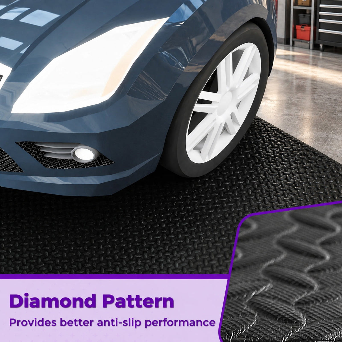 AIRFIND Garage Floor Mats Set of 4, 7.7 x 3.8 ft PE Flooring Rolls with 0.3 in Thickness, Textured Surface and Cut-to-Fit Design, Black