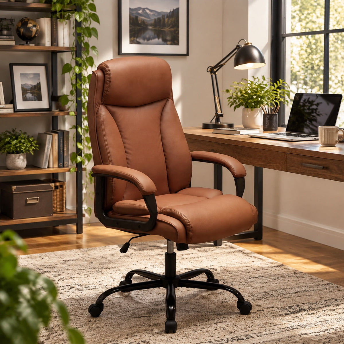 Airfind 400LBS Big and Tall Chair High Back Executive Chair Ergonomic Leather Computer Chair, 400 lbs Capacity, Brown