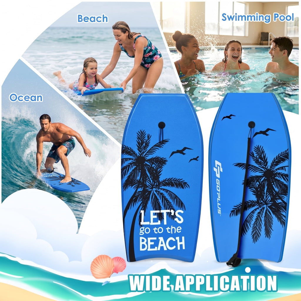Airfind 33 Inch Ultra-Light IXPE Bodyboard for Kids ¡ª Cool-Touch Deck, EPS Core, HDPE Slick Bottom, Crescent Tail, Coiled Wrist Leash (Blue)