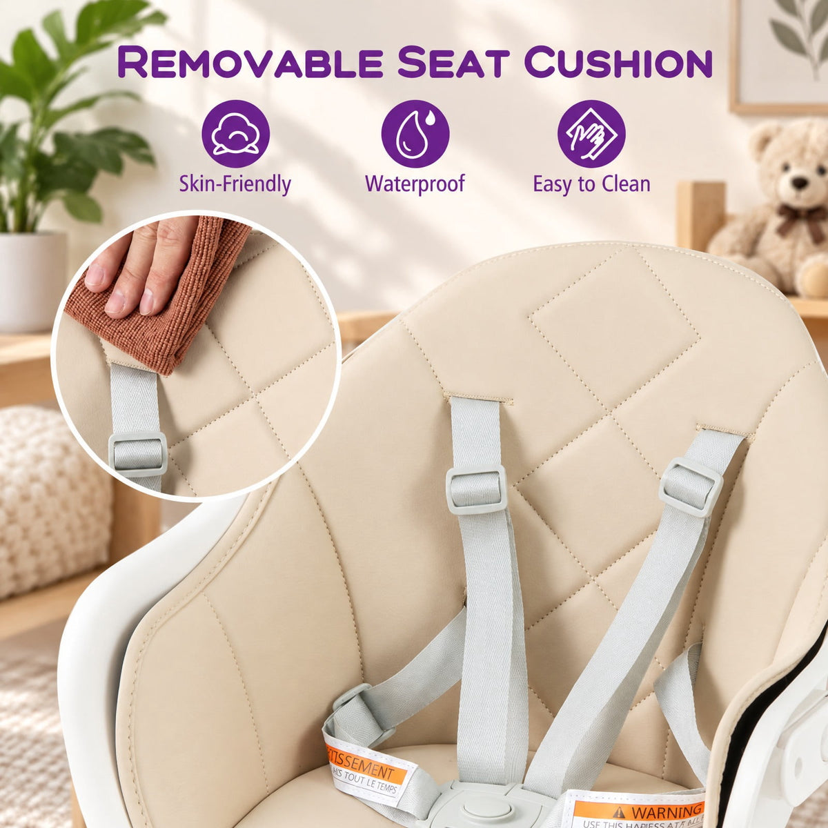 Airfind 6 in 1 Convertible Highchair with Safety Harness and Removable Tray, PP PU Beech Frame, 24.5 x 23 x 35.5 Footprint, Beige