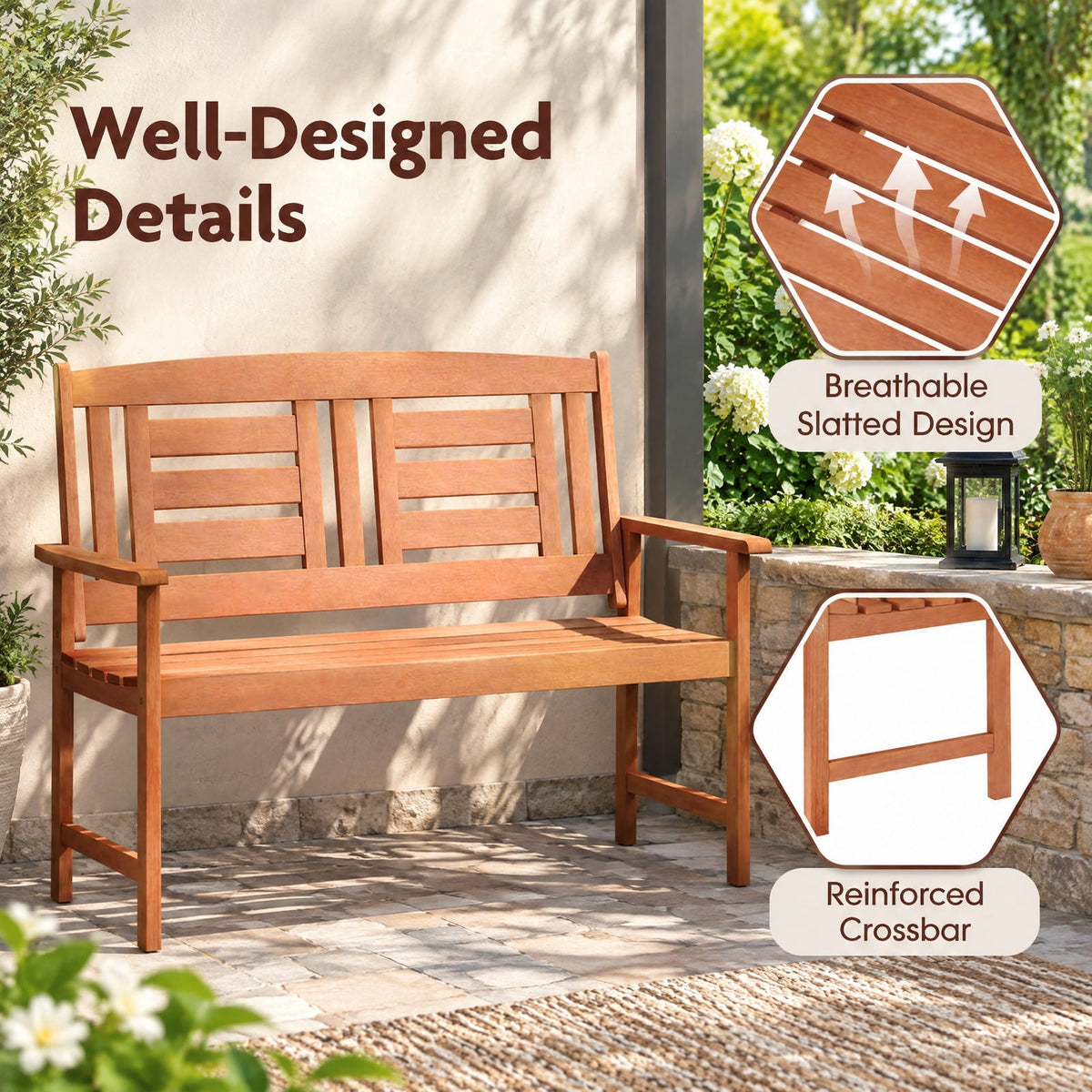 Airfind Outdoor Solid Wood Loveseat Hardwood 2, 660 lbs Capacity, Solid Wood Frame, 26 x 47.5 x 37 Footprint, Wood