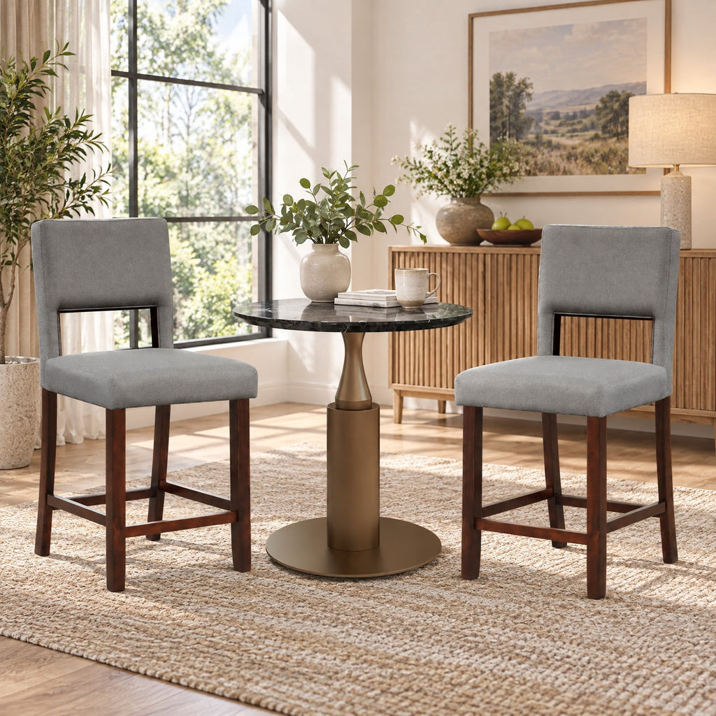 Airfind 2 Piece Bar Chair Set with Hollowed Back and Rubber Wood Legs, 400 lbs Capacity, Rubber Wood Acacia Wood Sponge PVC Leather Frame, Gray