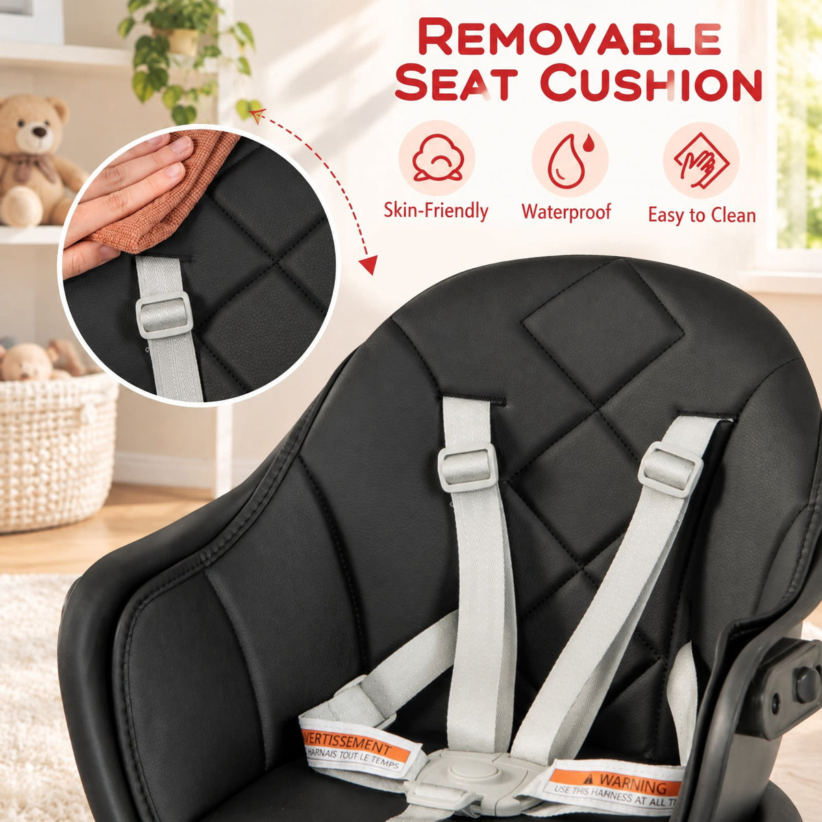 Airfind 6 in 1 Convertible Highchair with Safety Harness and Removable Tray, PP PU Beech Frame, 24.5 x 23 x 35.5 Footprint, Black