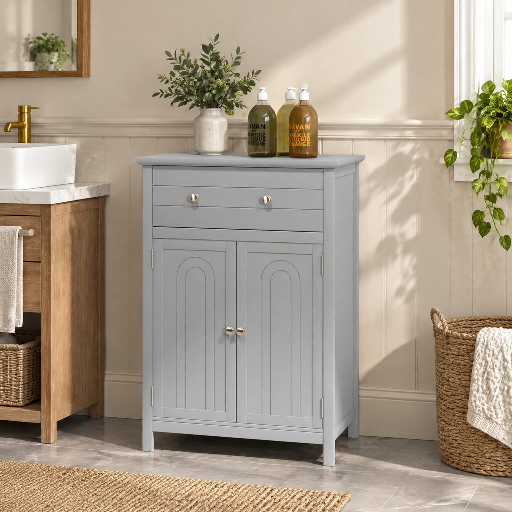 Airfind Wooden Bathroom Floor Cabinet with Drawer and Adjustable Shelf, 110 lbs Capacity, MDF Frame, 23.5in x 12in x 31.5in Footprint, Grey