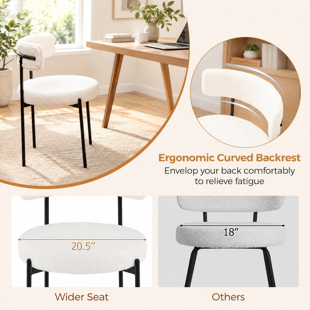 Airfind Boucle Dining Chair with Curved Backrest and Metal Legs Set of 2, Faux Sherpa Metal Sponge Frame, 20.5 x 20.5 x 31 Footprint, White