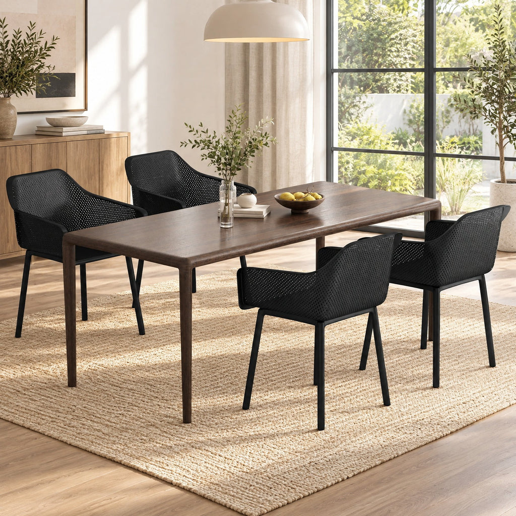 Airfind Modern Plastic Dining Chairs Set of 2 Kitchen Armchairs with Breathable Mesh Backres, 330 Lbs Capacity, PP, Black