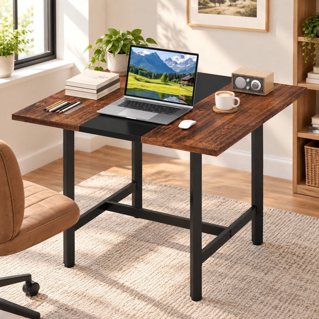 Airfind 39.5 Inches Square Conference Table Meeting Room Table with Thickened Tabletop, 200 lbs Capacity, Engineered Wood Metal Frame, Brown