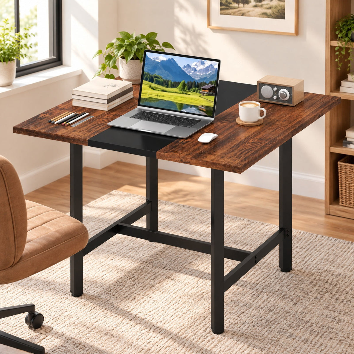 Airfind 39.5 Inches Square Conference Table Meeting Room Table with Thickened Tabletop, 200 lbs Capacity, Engineered Wood Metal Frame, Brown