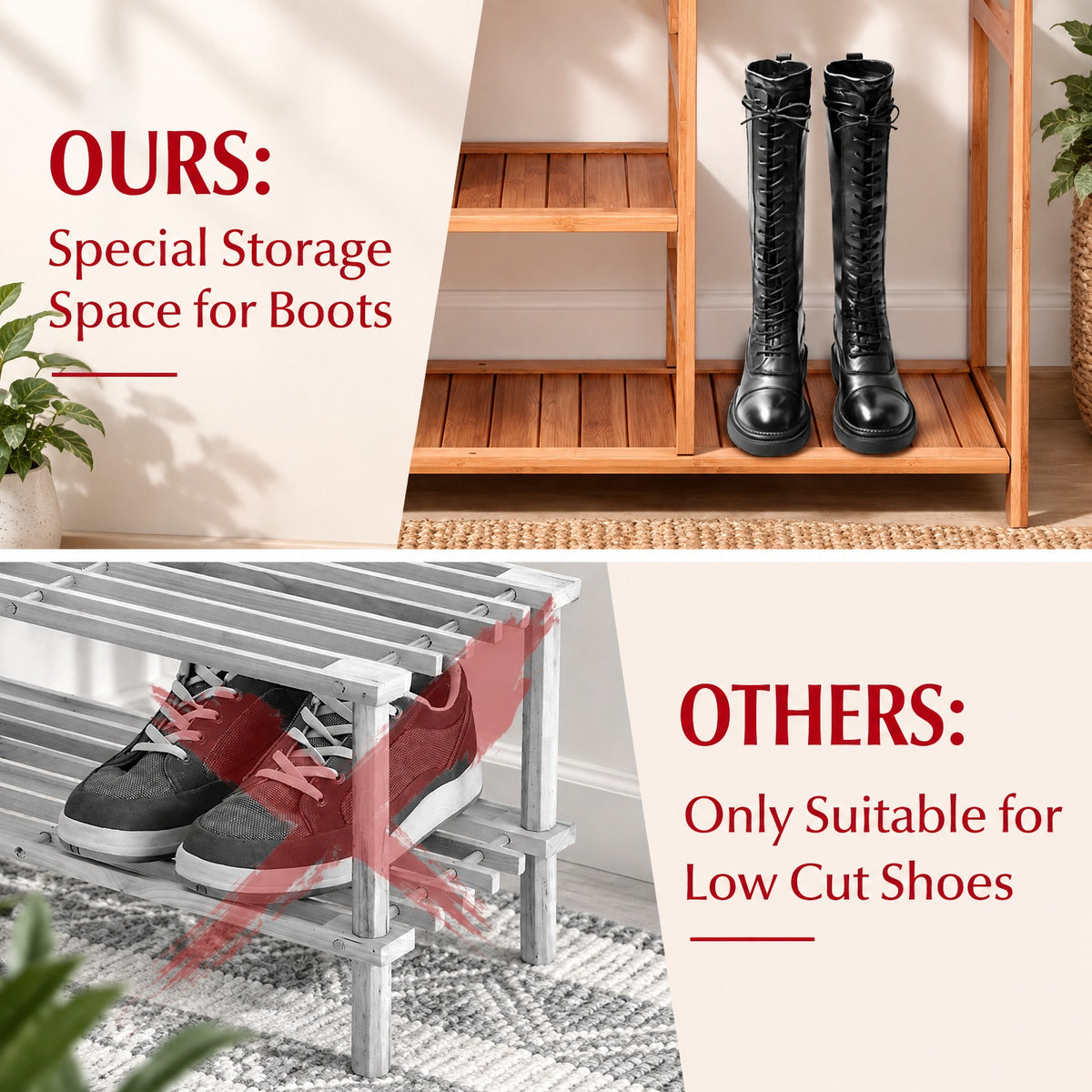 Airfind Shoe Rack, 4 Tiers Multifunction Bamboo Storage, for Entryway Hallway, 44 lbs Capacity, Bamboo Frame, Wood color, Natural