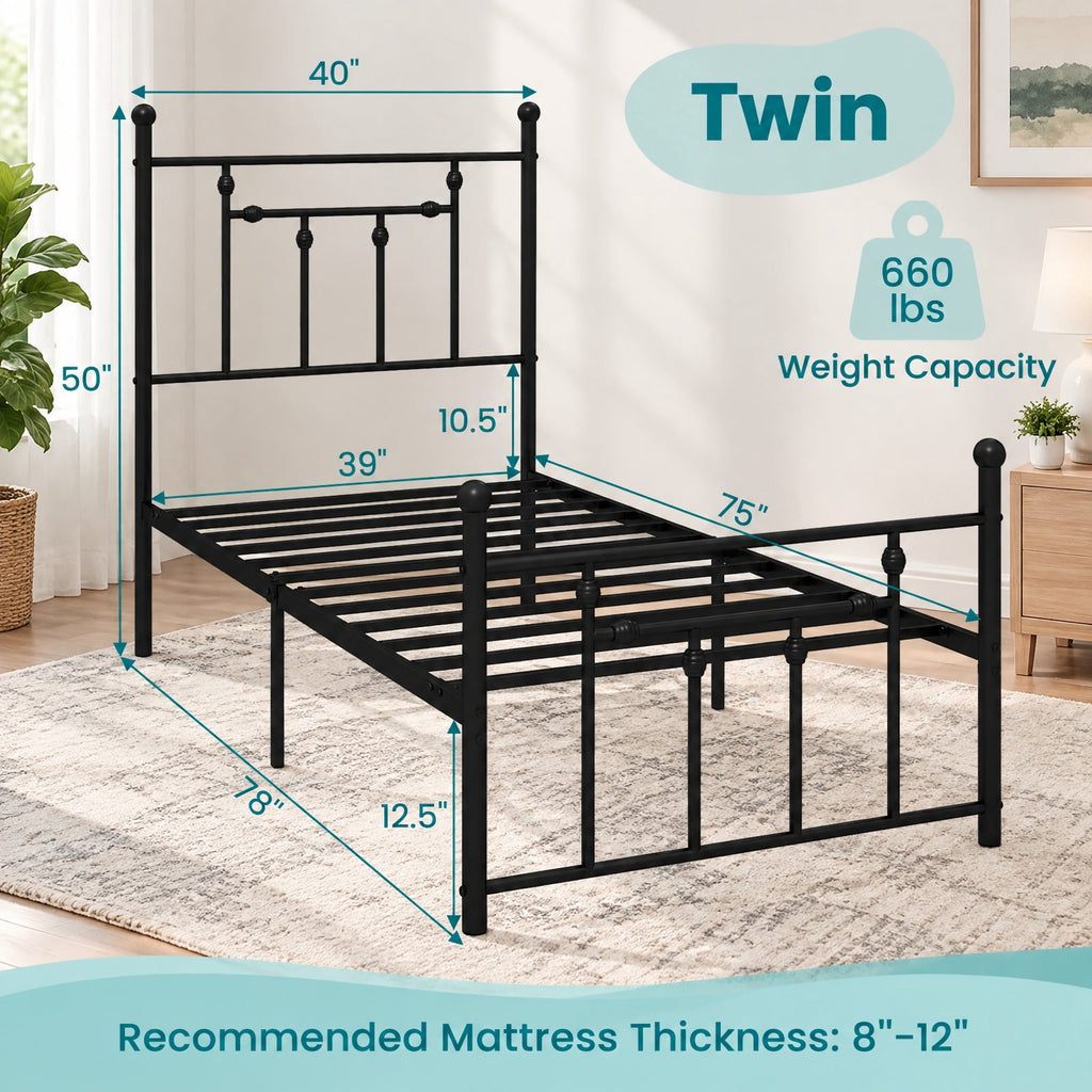 Airfind Full/Queen/Twin Size Heavy-duty Metal Bed Frame with Headboard, 660 lbs Capacity, Metal Frame, 78 x 40 x 50 Footprint, Black