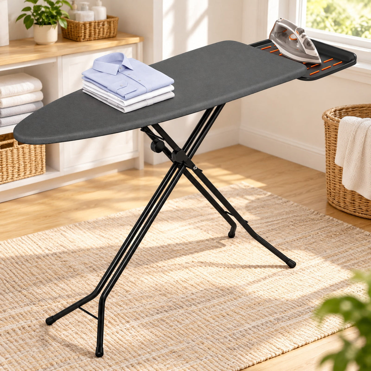 Airfind Foldable Full Size Ironing Board with Collapsible Iron Rest for Laundry Room, 45 lbs Capacity, Fabric Felt Steel Frame, Gray