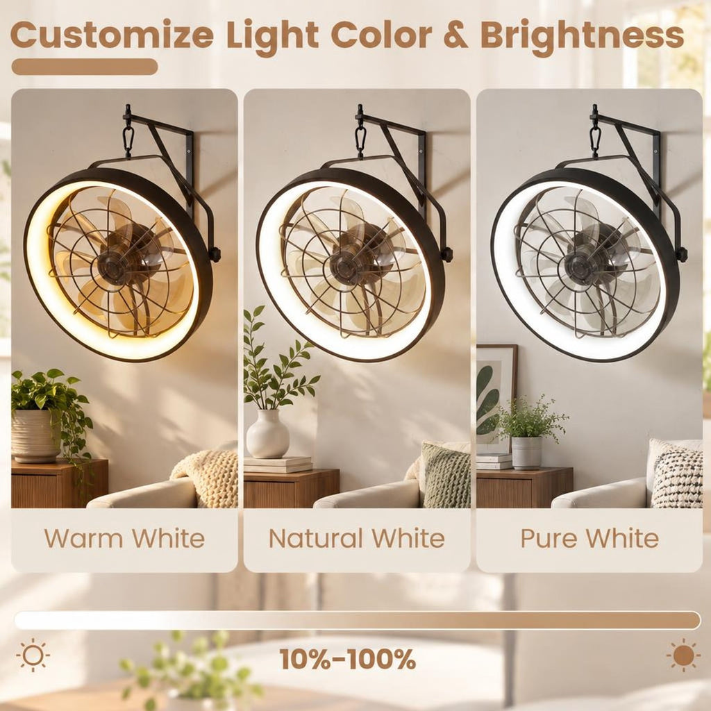 Airfind 20 Wall Mounted Fan with 3CCT Dimmable LED Light and Timer, ABS Frame, 20 x 5.5 Footprint, Black