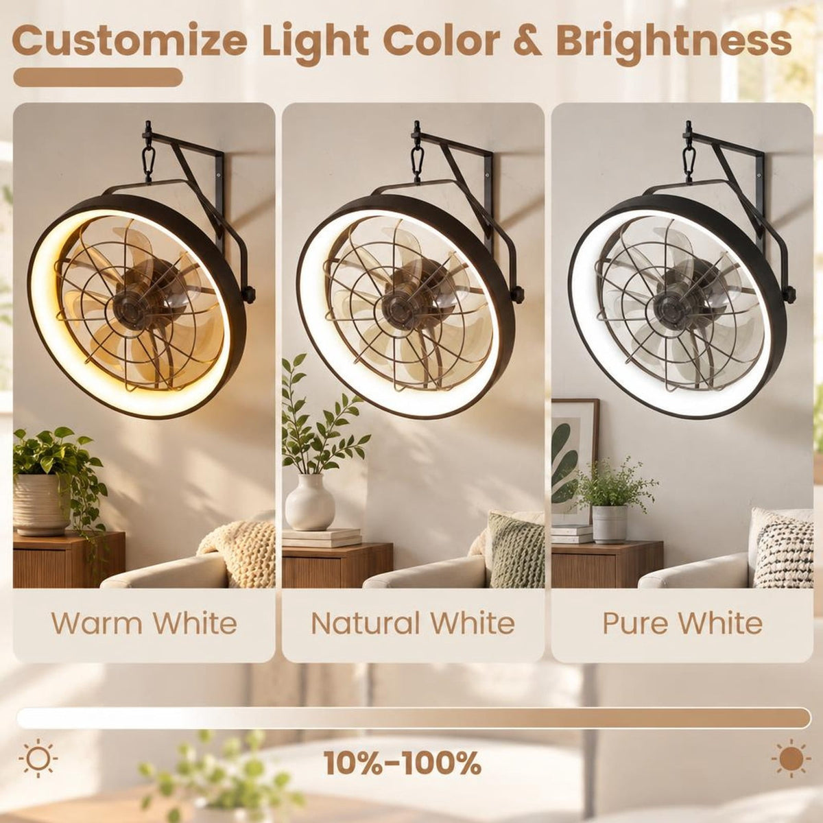 Airfind 20 Wall Mounted Fan with 3CCT Dimmable LED Light and Timer, ABS Frame, 20 x 5.5 Footprint, Black