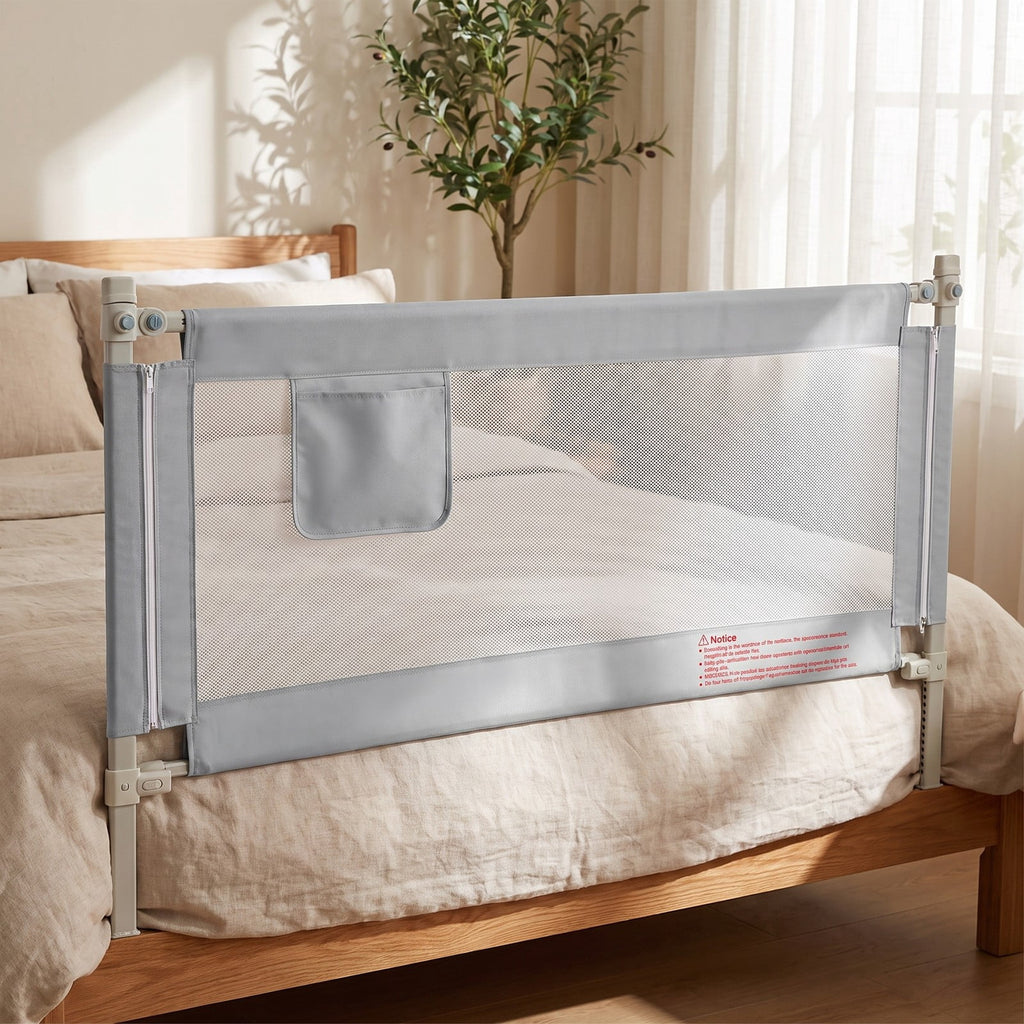 Airfind 57 Inch Toddlers Vertical Lifting Baby Bed Rail Guard with Lock, Steel oxford fabric Frame, 57 x 10 x 40 Footprint, Grey